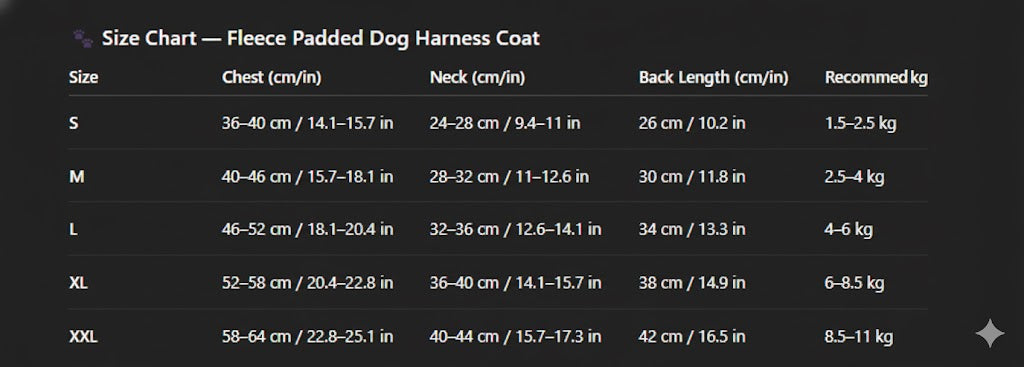 Fleece Padded Dog Harness Coat