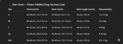 Fleece Padded Dog Harness Coat